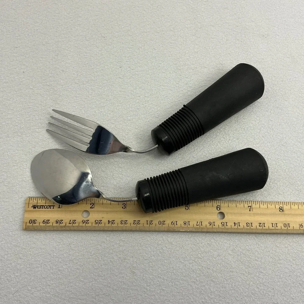 OXO Good Grips Bendable Adaptive Utensils Spoon Fork Set Black Weighted Handles